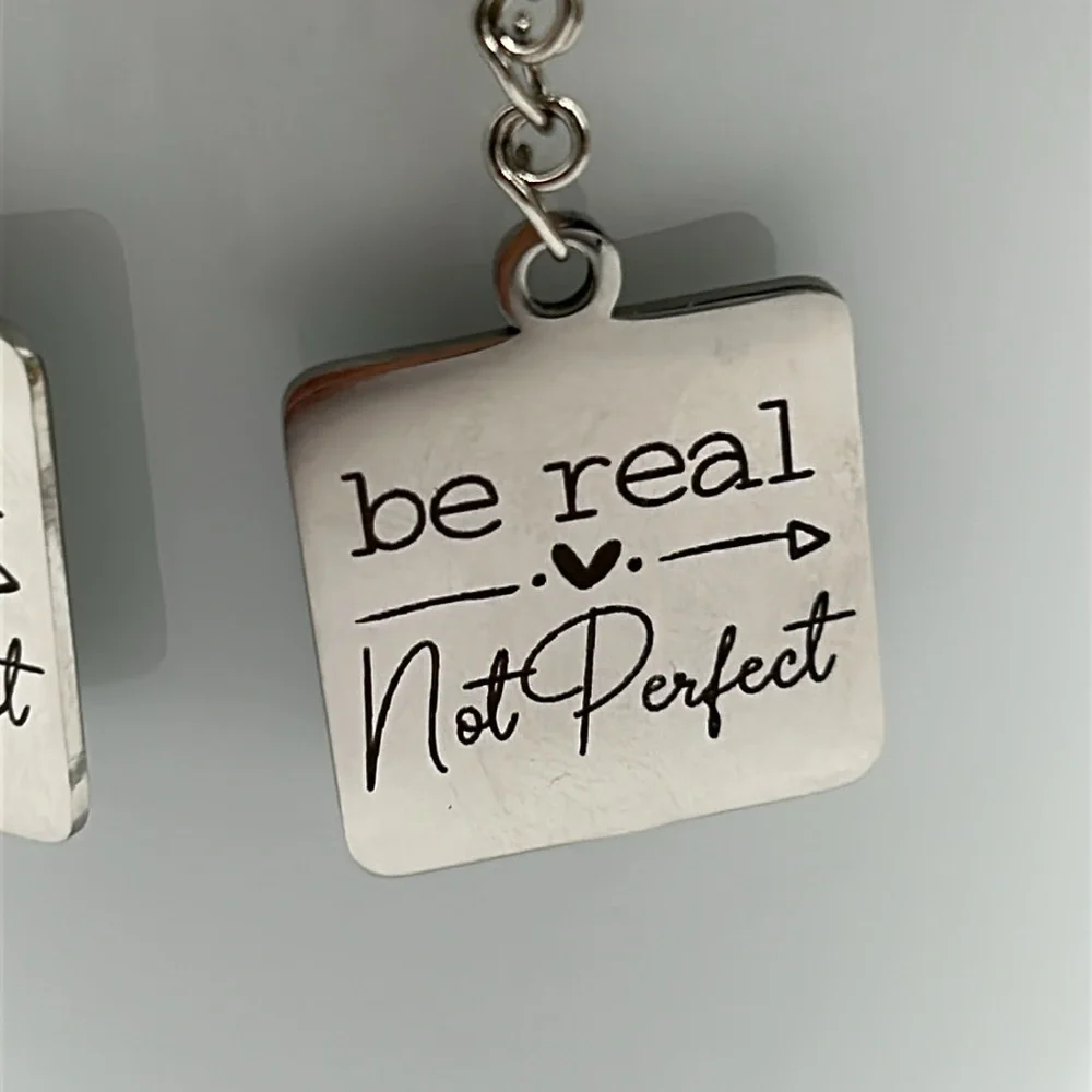 Be Real Not Perfect Inspirational Stainless Steel Dangle Earrings Handmade NWT - Picture 3 of 6